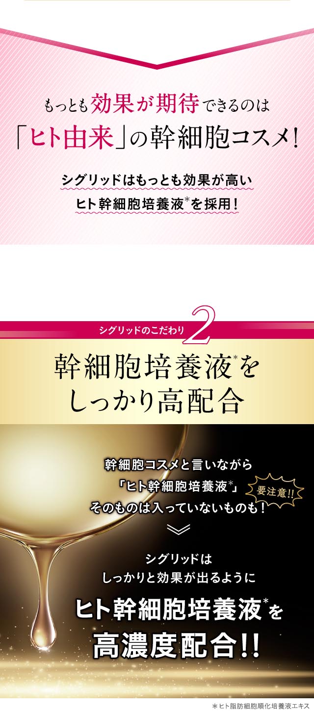 シグリッドのこだわり２　幹細胞培養液をしっかり高配合